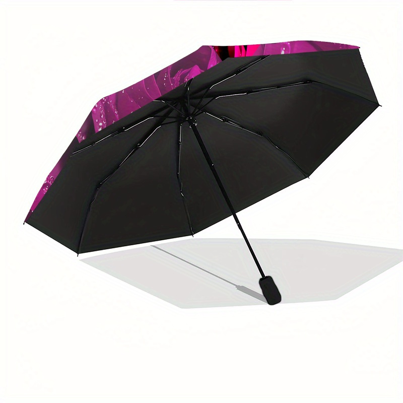 1pc Rose Petals Waterdrops Umbrella - 8-Rib Frame, Automatic Open Compact Travel Umbrella, Lightweight Durable Fashion Gift for Outdoor Use, Perfect for Halloween & Christmas accessories-C728045