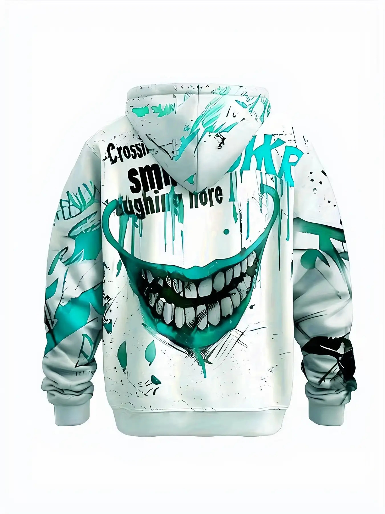 Men's 3D Printed Clown Face Hoodie with Red Splatter & "While Teeth Still Smile" Text - Stretch Knit Pullover Sweatshirt, Elastic Drawstring Hood, Plus Size Casual Costume for Parties, Carnivals, Outdoor Wear (Pop Culture Inspired) - Image 8