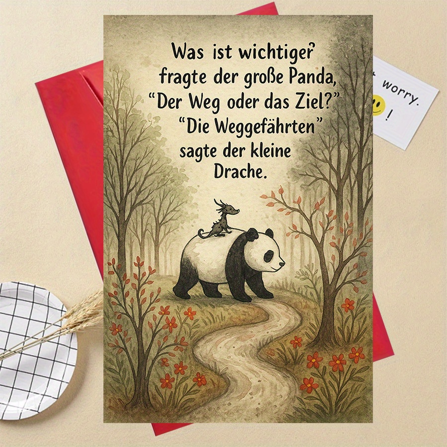 TEMU 1pc Single Card, Featuring Inspirational Panda And Dragon Friendship Theme, Ideal Gift For , Colleagues, Or Nature Enthusiasts, Celebrating