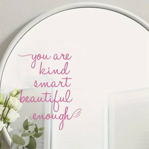 1 sheet inspirational quotes stickers are kind enough quote pink script design removable peel and stick text decals for bathroom vanity decor inspirational theme art