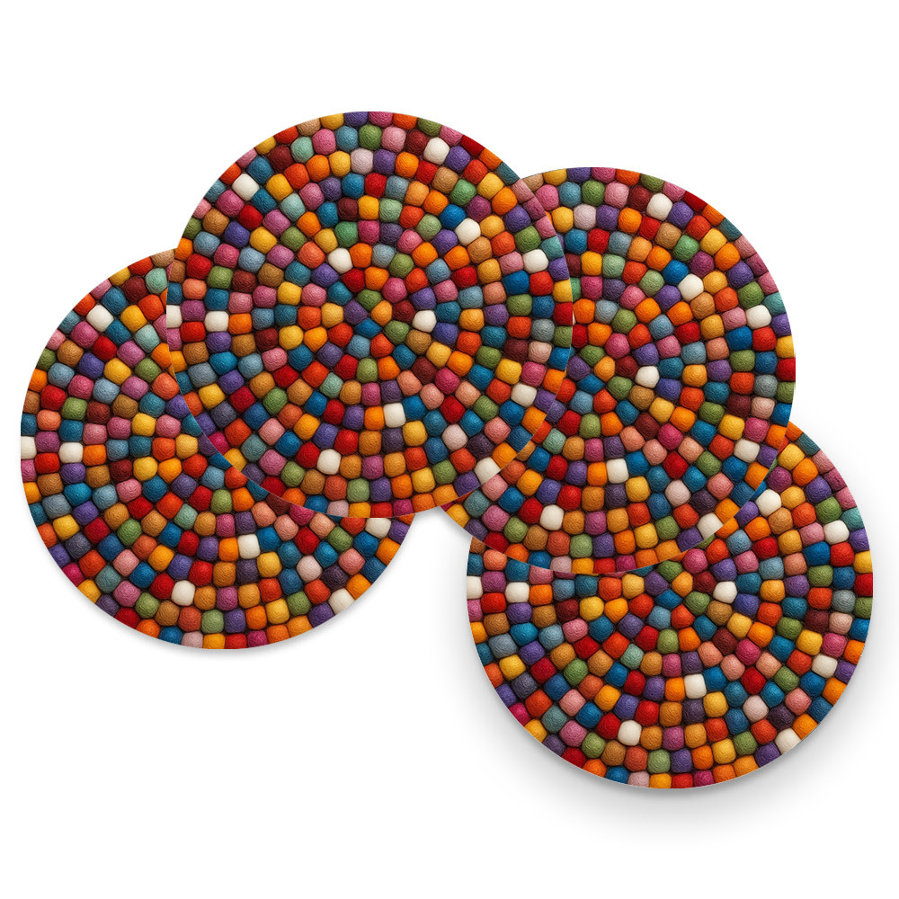 4pcs Colorful Felt Ball Round Placemats | 15x15 Inch/38x38 Cm - Polyester, Vibrant Multicolor Design, Hand Wash , Suitable For Dining And Coffee Tables