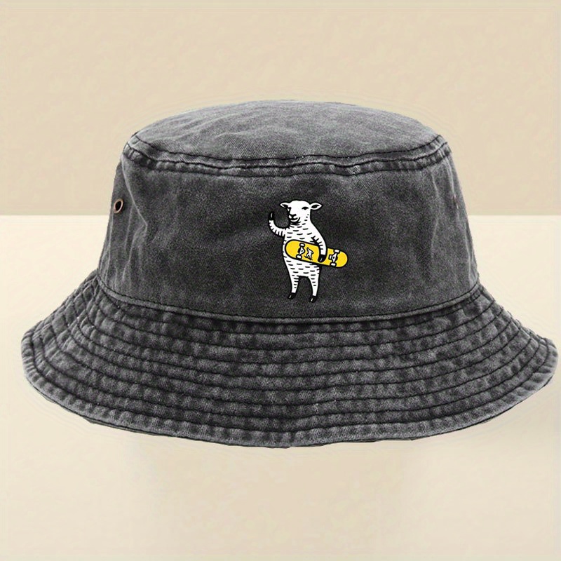 TEMU Men' & Women' Vintage With Llama Riding Skateboard Print - Wide Brim Trucker Hat Suitable For Camping,, Travel - Multicolor Textile Fabric (hand