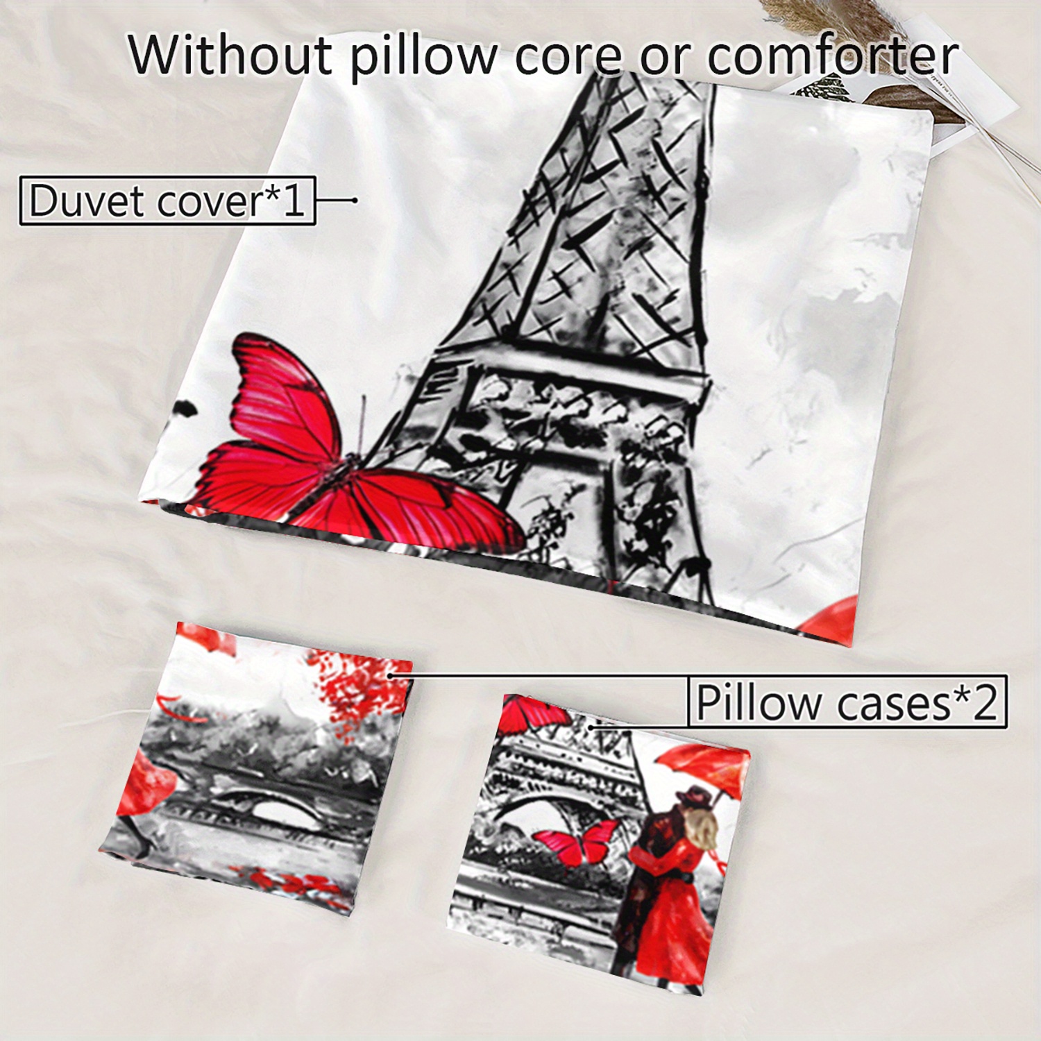 3pcs   tower romantic couple 3  printed duvet cover setparisian love bedding set for four seasonred black bedding for bedroom or   decorpolyester comforter cover gift 1 quilt cover 2 pillowcases Product details 6