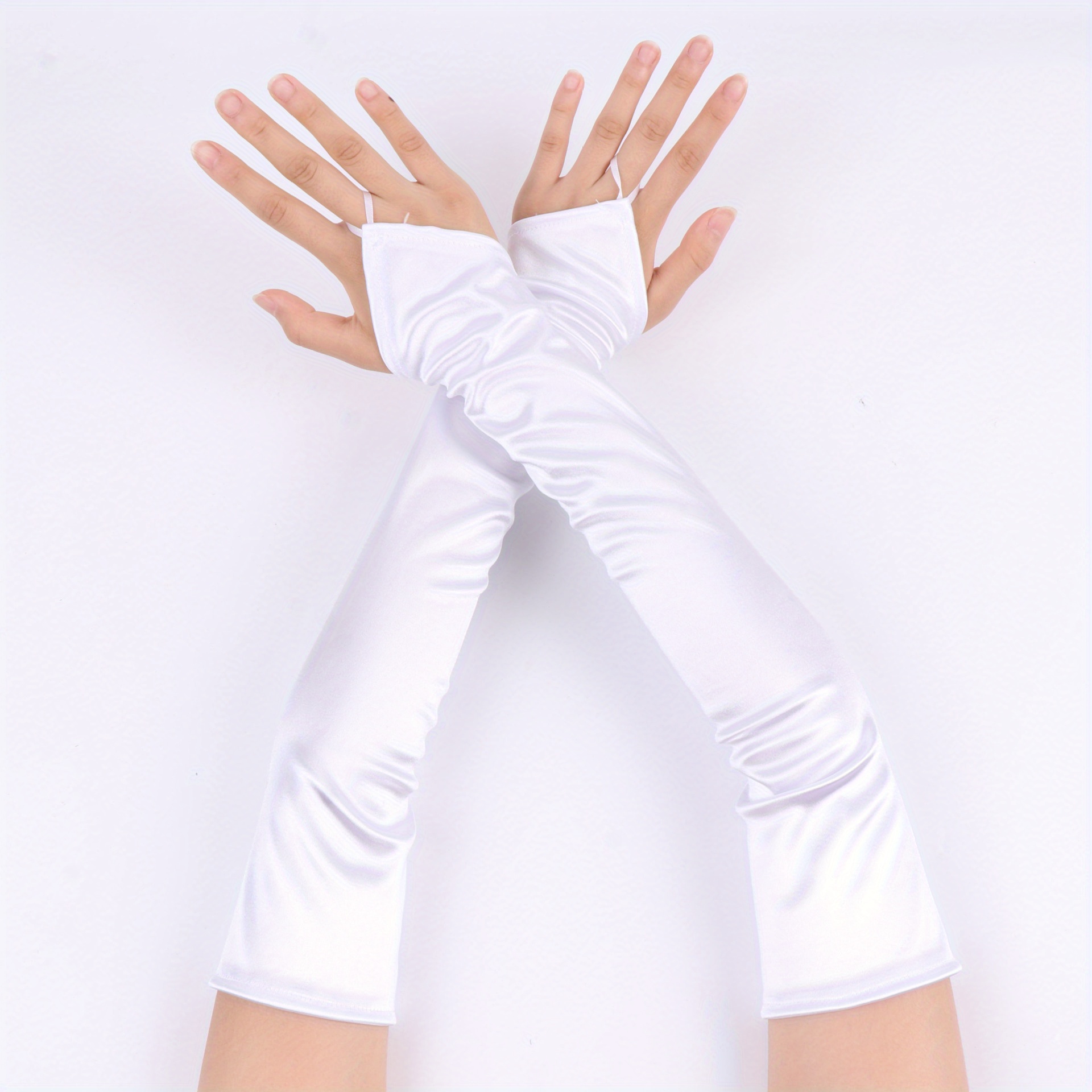 E-shop Satin-Handschuh für Kleider, dehnbar, verlängerte Länge, Satin mit Fingerschlaufe, für Hochzeiten, Auftritte, Bälle, Tanzkostüm-Zubehör,