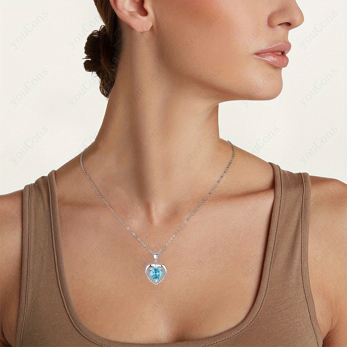 Light Blue Double Heart Pendant Necklace with Exquisite Gift Box, Romantic Gift