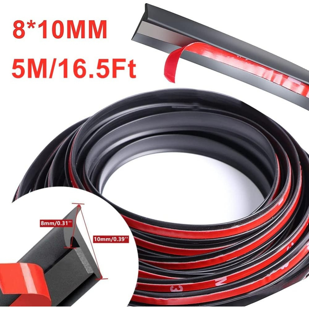 E-shop 16.5ft Selbstklebende T-Typ Gummistopfleiste für Auto-Windschutzscheibe, Schalldichte Kantenprotektorleiste, Schwarz, Universal,