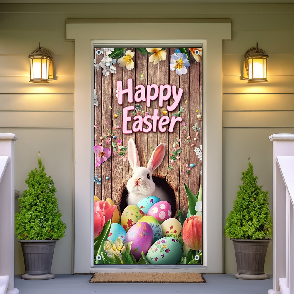 

2d Door Banner A Easter Bunny Door Curtain, Large Polyester Door Banner, Accessories, Wedding Garden Flag, Outdoor Decoration, Winter Home Party Decoration Without Power.