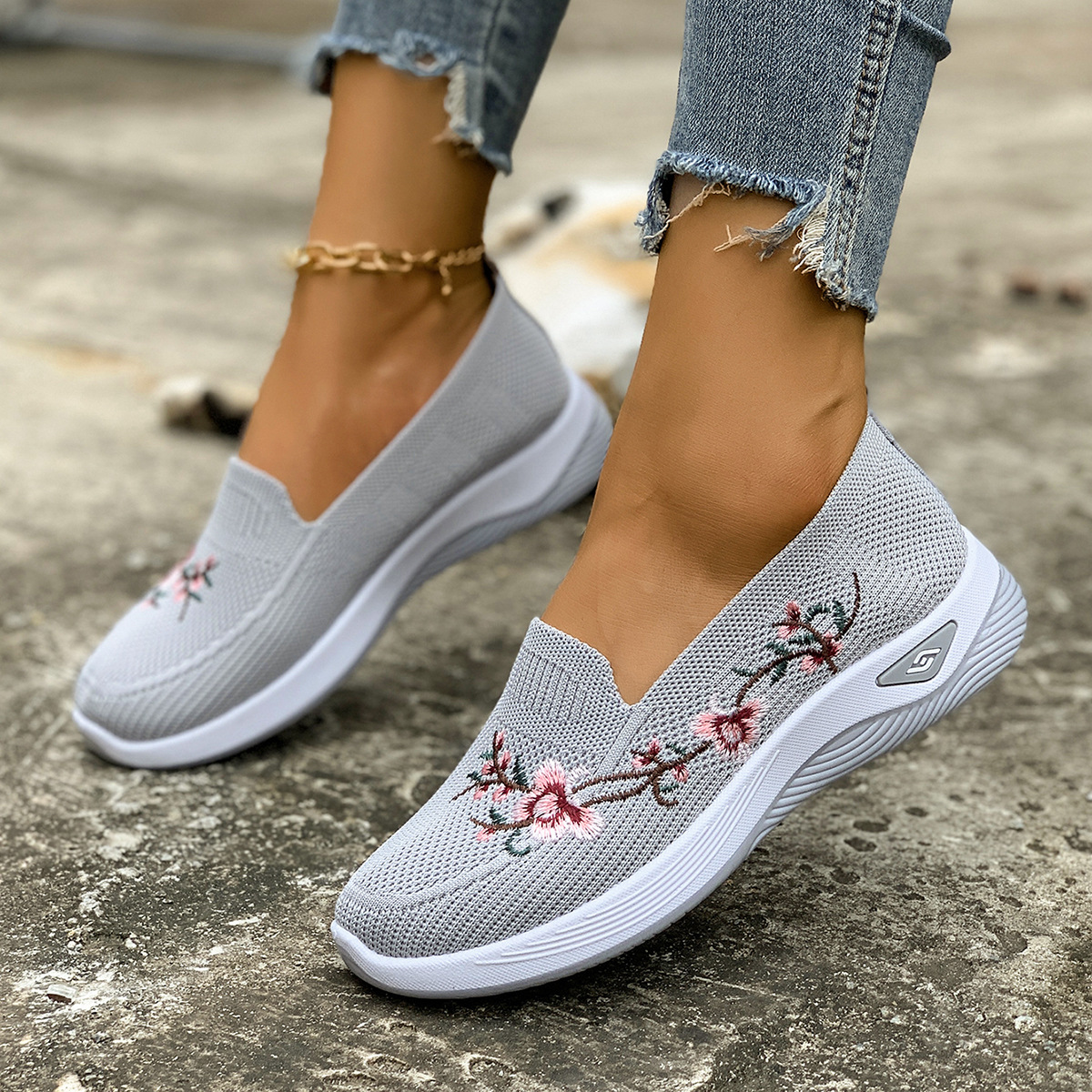 E-shop Damen Schuhe, Slip-On, Bequem und Atmungsaktiv, Strick, Atmungsaktiv und Leicht, Geeignet für Pendeln und Shopping, Dameschuhe