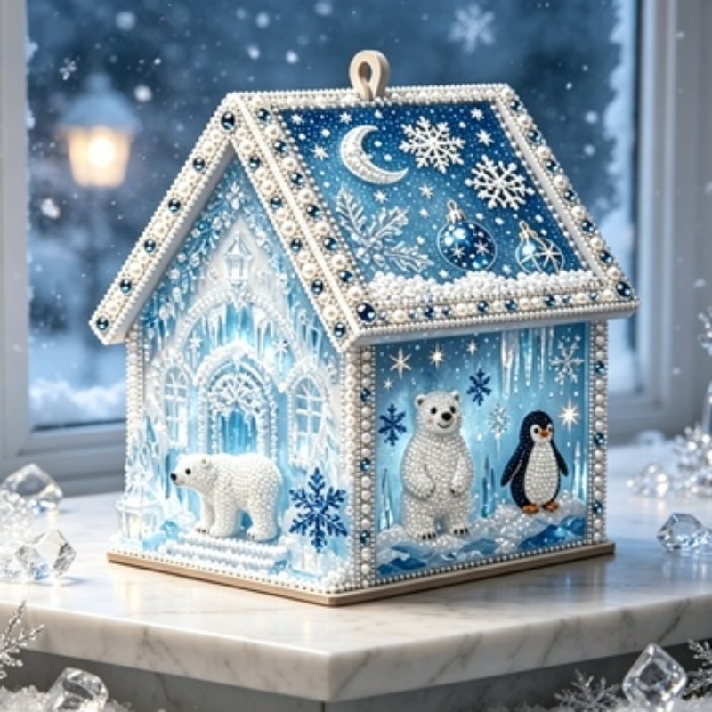 TEMU 1 Set Of 3d Handcrafted Pearl And Diamond Painting Cabin Kit, Santa Claus And Gingerbread Man Diamond Painting Set, Handmade Desktop Ornaments,