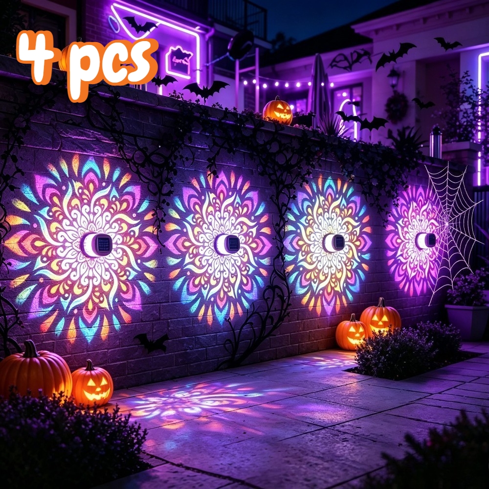 TEMU 4-pack Solar Wall Lights, Outdoor Use, 16-color Mystical Mandala Plastic Cutout Wall Lights, Suitable For Wall, Farmhouse, Porch, Fence, Lawn,