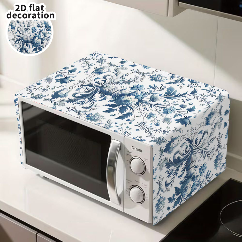 TEMU A Protective Cover For The Microwave And Oven, Featuring A Durable, Dust-resistant Pad And An Electrical . It Showcases An Elegant Blue Floral