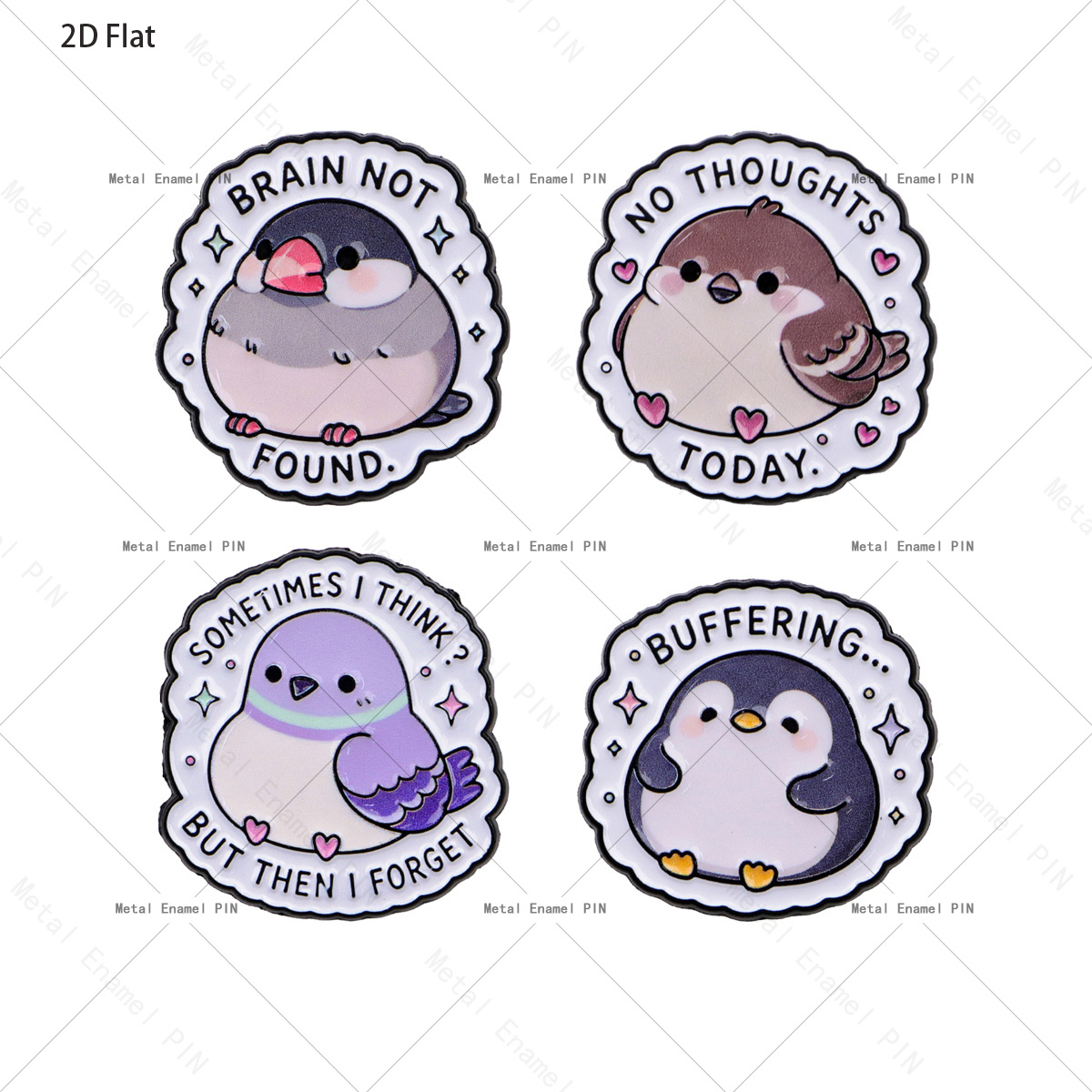 TEMU Épingle de revers 2D plate, lot de 4 pièces, épingles et broches en émail avec animaux mignons et amusante, épingles-badges pour sacs à dos,