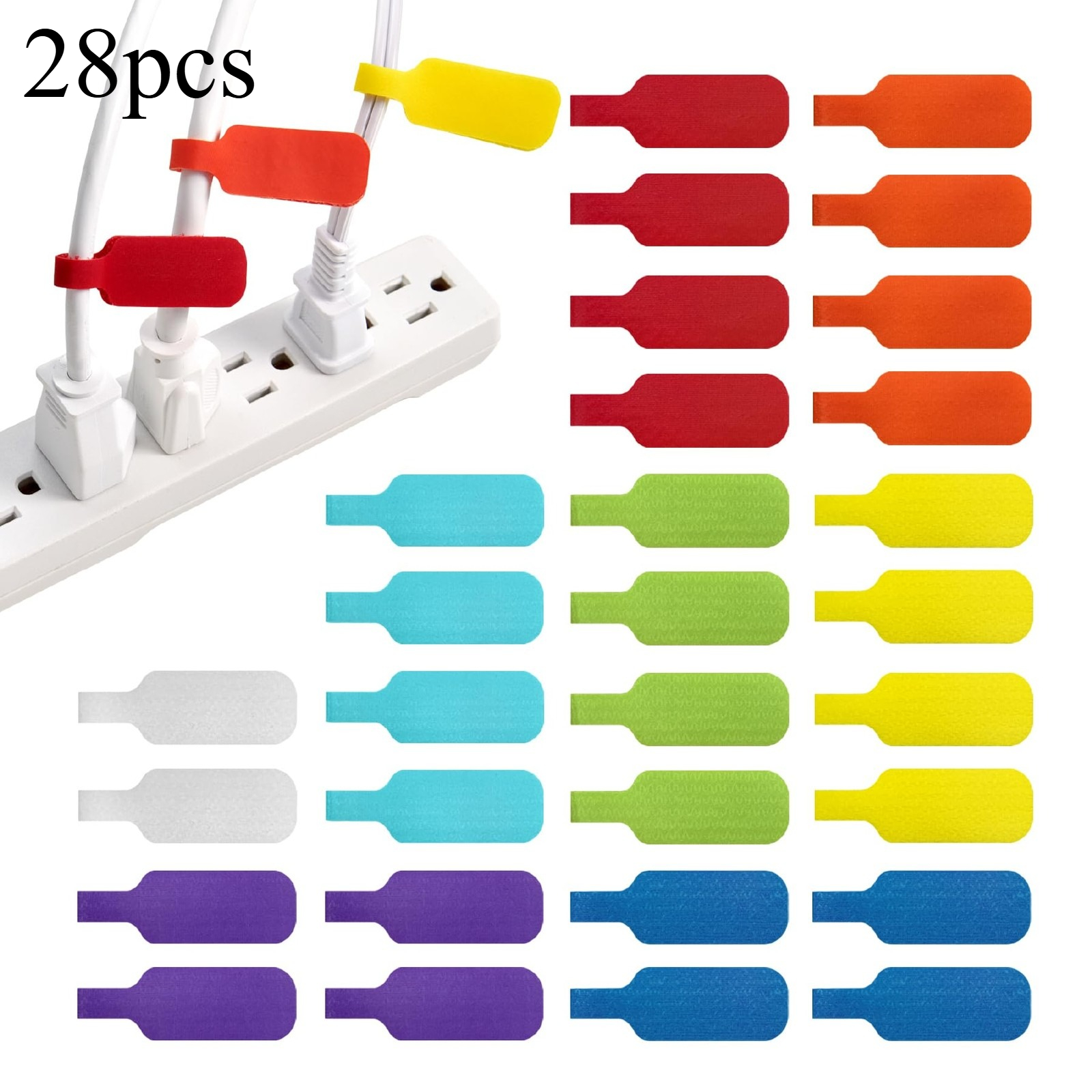 TEMU Lot de 28 étiquettes de câble multicolores auto-adhésives et réutilisables pour électriciens, étiquettes de fil auto-agrippantes inscriptibles