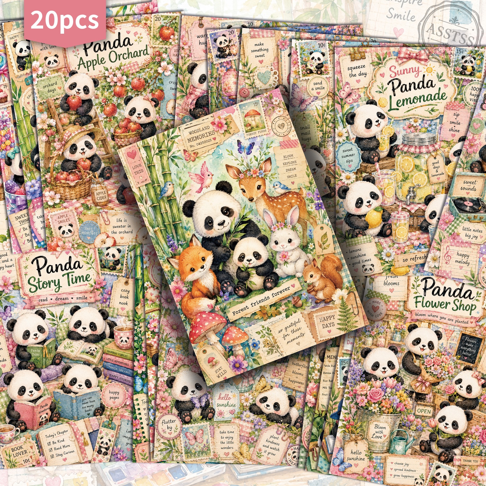 TEMU 20-pack Asstss Watercolor Cute Panda Postcards - 4x6 Inches Retro Junk Journal Supplies, Classic Pinup Illustrations Collectible Decorative
