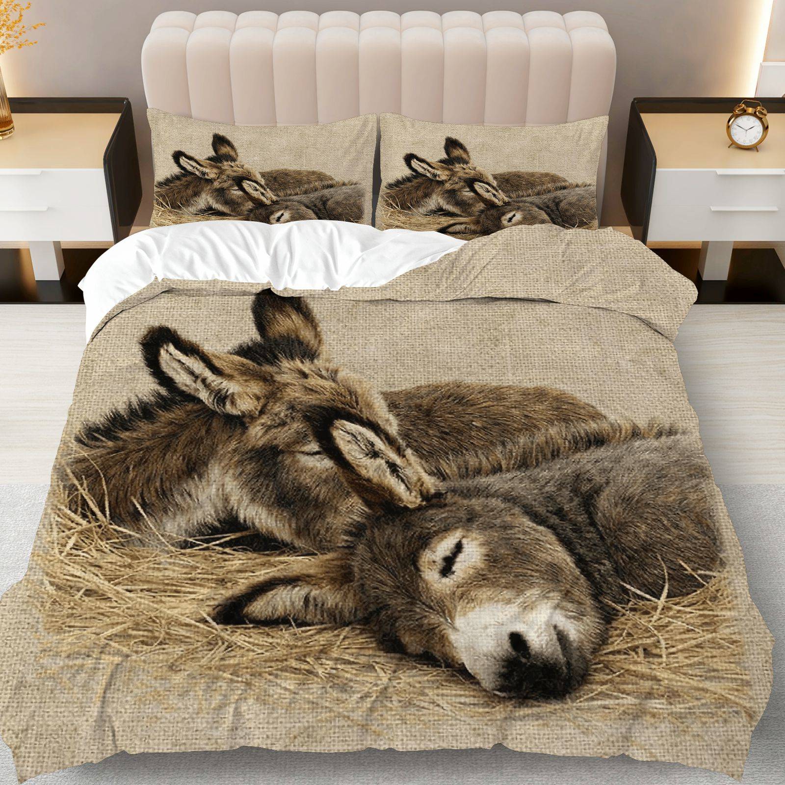 TEMU 3pcs Duvet Cover Set, 1 Duvet 2 Pillowcases( Without Filler), Rustic Theme, Thanksgiving Bedding Set, Donkey Design Suitable For Decoration