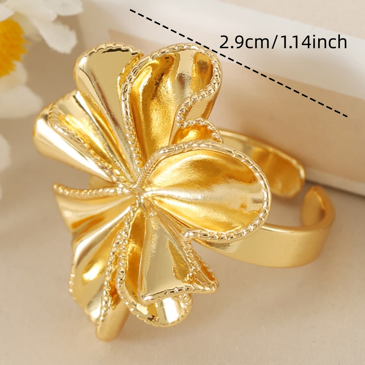 Women's Copper Lace Pleated Texture Floral Open Ring