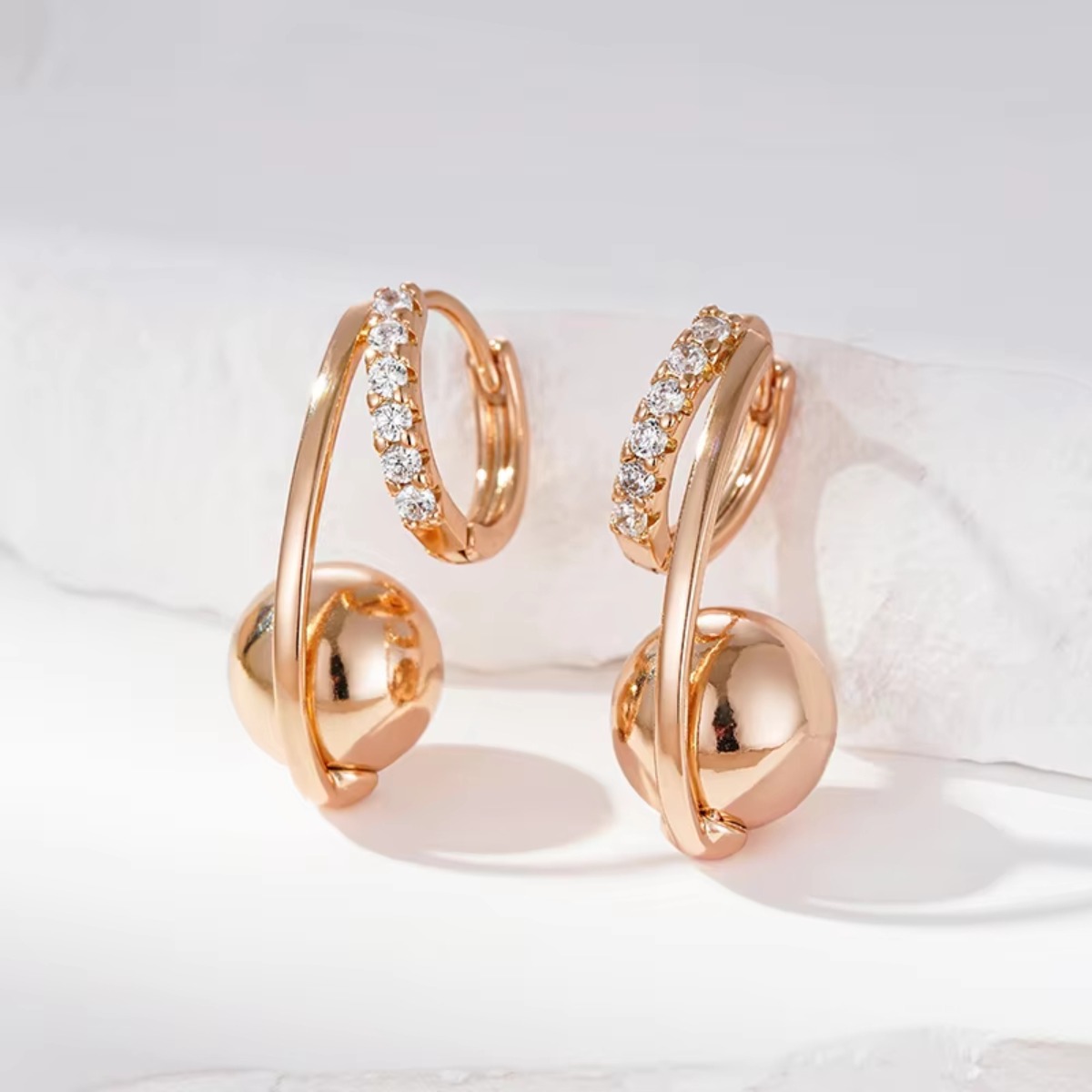 Women's Plated Dual Loop Drop Earrings with Synthetic Zirconia