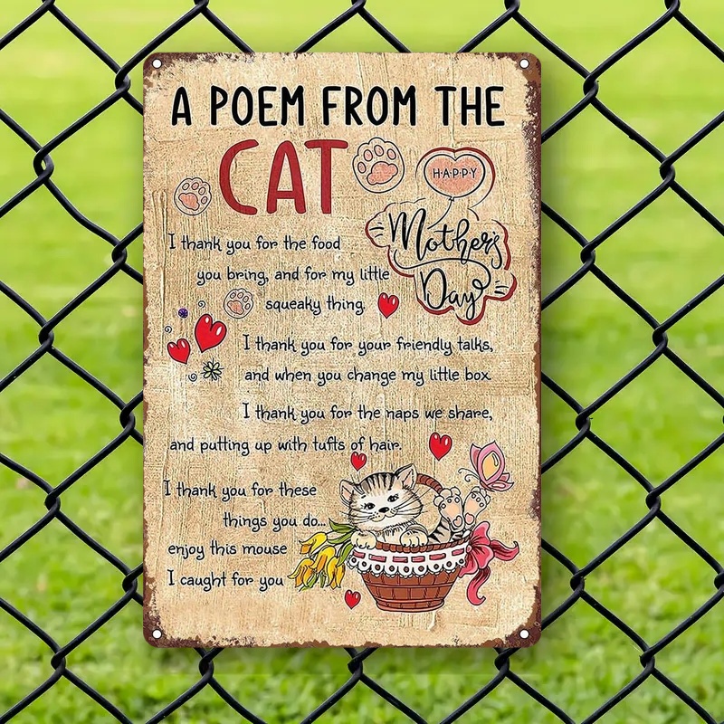 TEMU 2d Flat, 2d Flat Vintage Cat Wooden Poetry Wall Decor Plaque - Wooden Kitten And Paw Print Design With Poem, Bedroom/living Room/kitchen