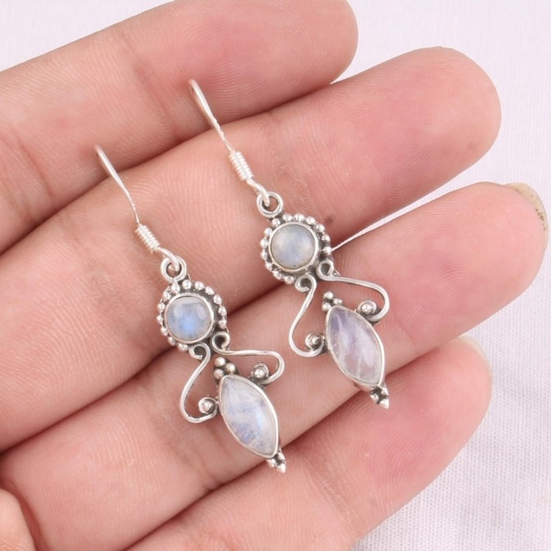 Vintage Rainbow Silvery Handmade Earring Daily Wearable Earrings In Round Shape Bezel Earrings Gift