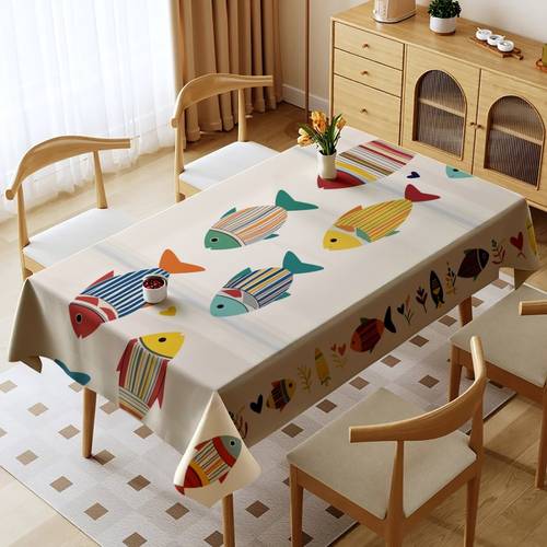 1pc single sided print whimsical fish pattern tablecloth machine washable multiple sizes suitable for dining tables conference tables home decor weddings birthdays and indoor outdoor