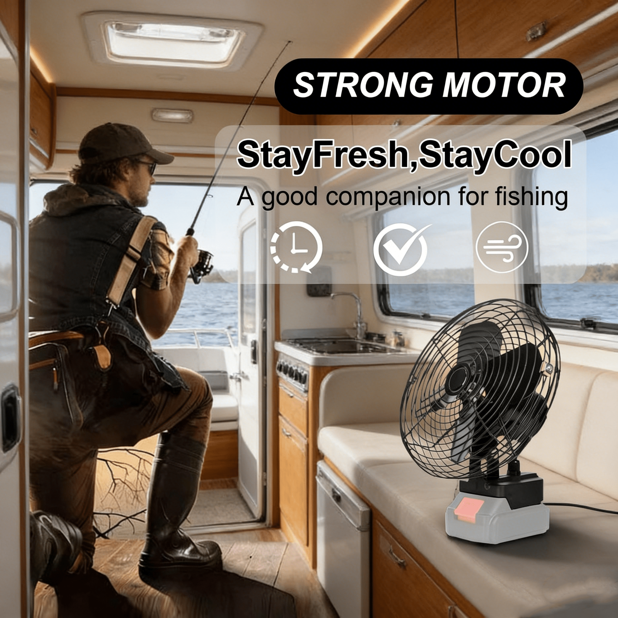 High Power Dual-Speed Camping Fan, Rechargeable Portable Fan for RV Camper Car Travel Hiking, Compatible with Makita ( Not Included)