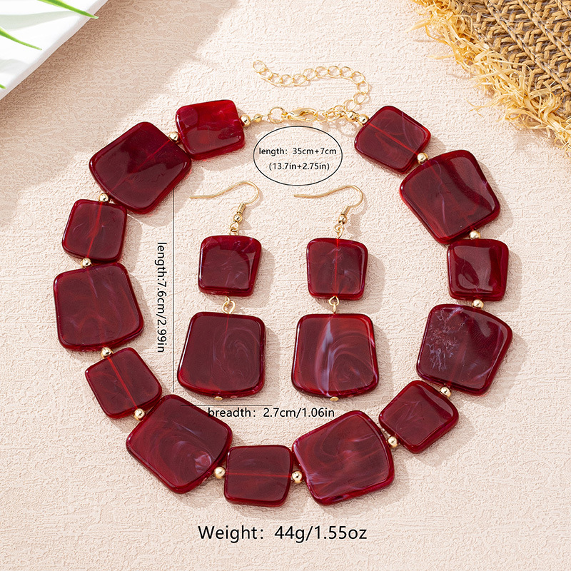 Bohemian Burgundy & Red Wine Square Bead Necklace And - Statement Jewelry Suitable For Parties, Vacations, Wear,, Acrylic For Daily Or Special Occasions