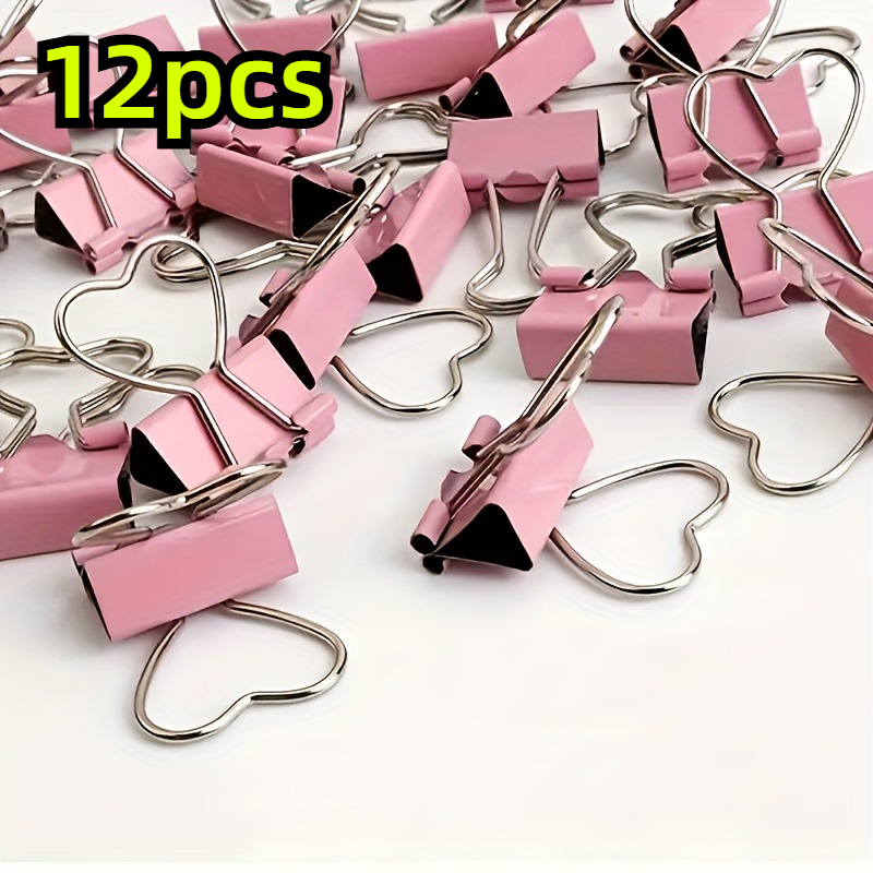 TEMU 12 pièces de trombones métalliques de cœur rose 19 mm, design pliable pour organisation et fournitures de bureau pratiques