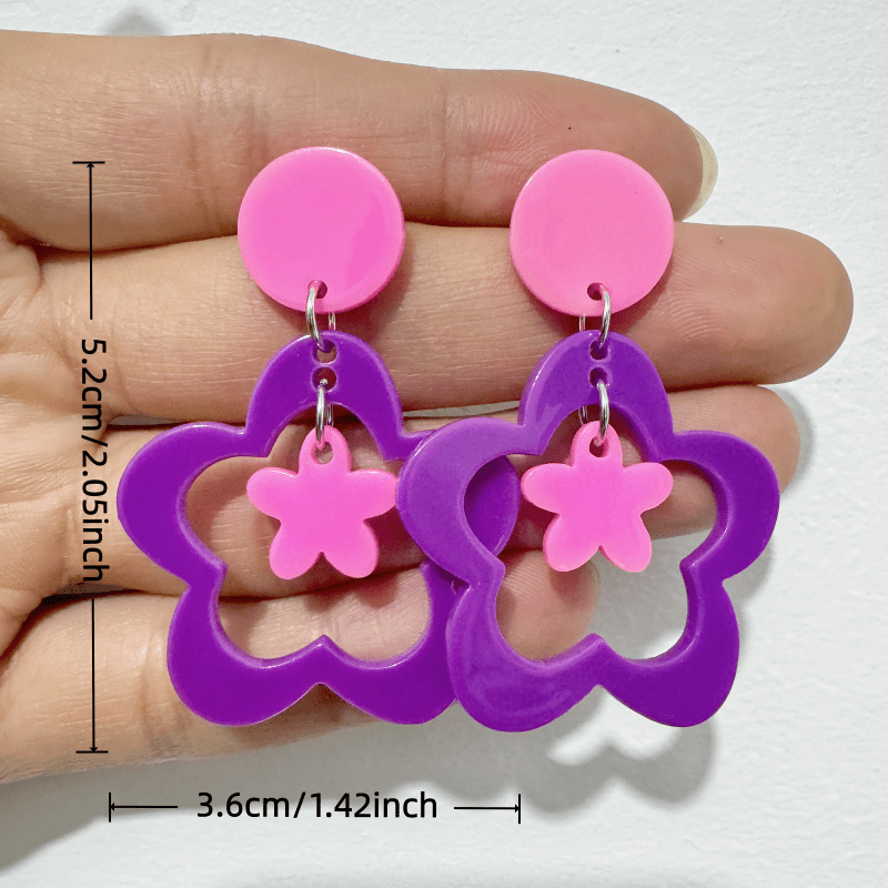 Women's Contrast Floral Pendant Earrings, Y2K Style