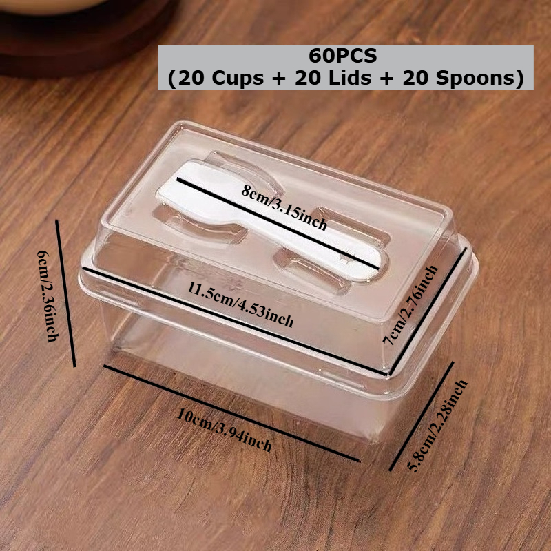 Image of 60pcs (20 Cups And 20 Lids And 20 Spoons) Premium Tiramisu Snap-fit Boxes With Lids And Spoons, Durable Dessert Containers For Cafe Display, Ideal For Tiramisu, Mousse And Catered Dessert Services