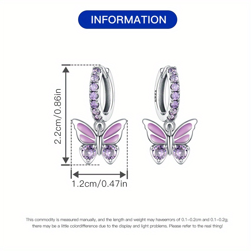 Women's Purple Butterfly Earrings, Hypoallergenic