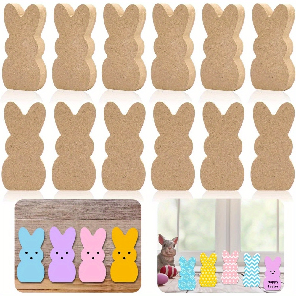 

24-pack Wooden Bunny Cutouts, Easter Rabbit Shaped Blank Signs, Diy Craft Tabletop Decor, & Classroom Decorations, For Art Projects & Party Decor