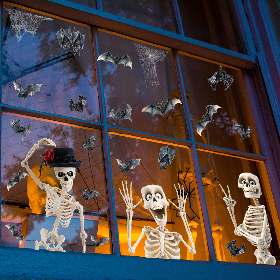 zdjęcie przedmiotu 4 szt. naklejki na okno halloween szkielety naklejki naklejki na ścianę naklejki wielokrotnego użytku statyczne naklejki dekoracyjne na imprezę domową wewnętrzne zewnętrzne dom wampirów materiały festiwalowe