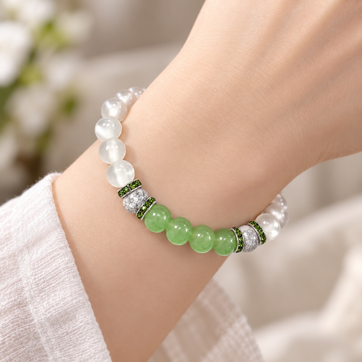 Wealth-Attracting Beaded Bracelet with Cat's Eye & Aventurine