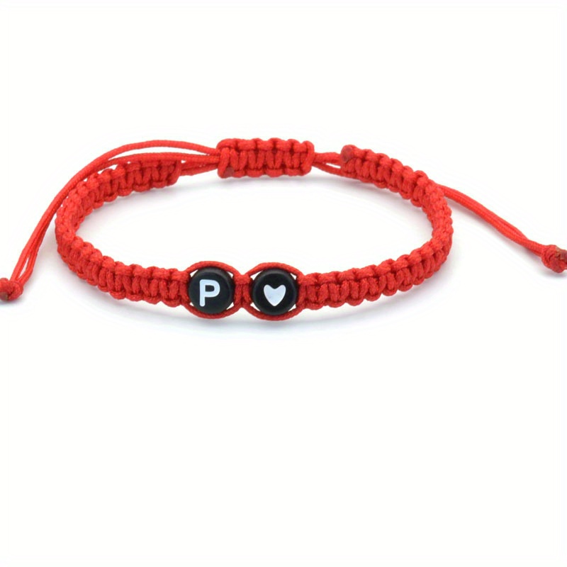 Round Peach Heart Couple Bracelet with 26 Letters
