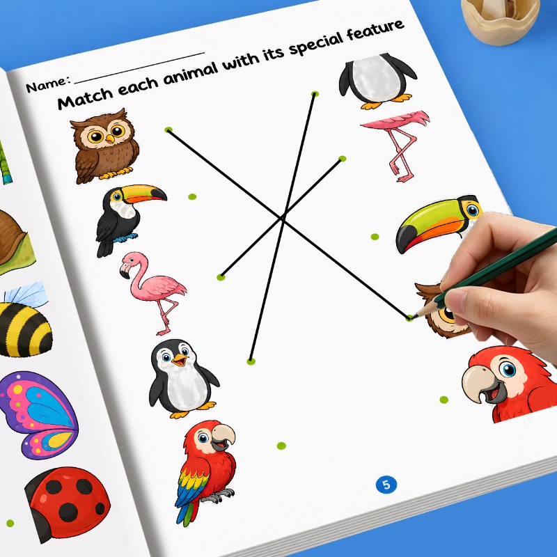 TEMU 32 Pages Animal Matching And Connecting Workbook For Kids, Brain Development Training Activity Book, Concentration And Thinking, Educational