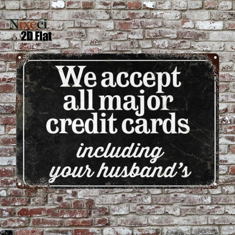 TEMU 2d Flat, 1pc, Vintage- ' All Major Credit Cards' Classic Wall Art, Durable Metal Decoration, Suitable For Home, Kitchen, Bar, Garden, And Cabin,