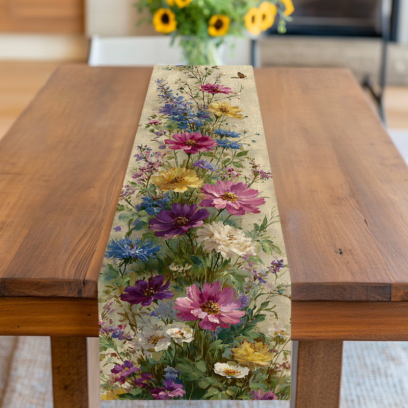 E-shop Tischläufer, Tischdecke, Blumendesign mit Schmetterling, farbenfroher Ton, für Frühling, Sommer, Geburtstag, Hochzeit, Jahrestag und mehr,