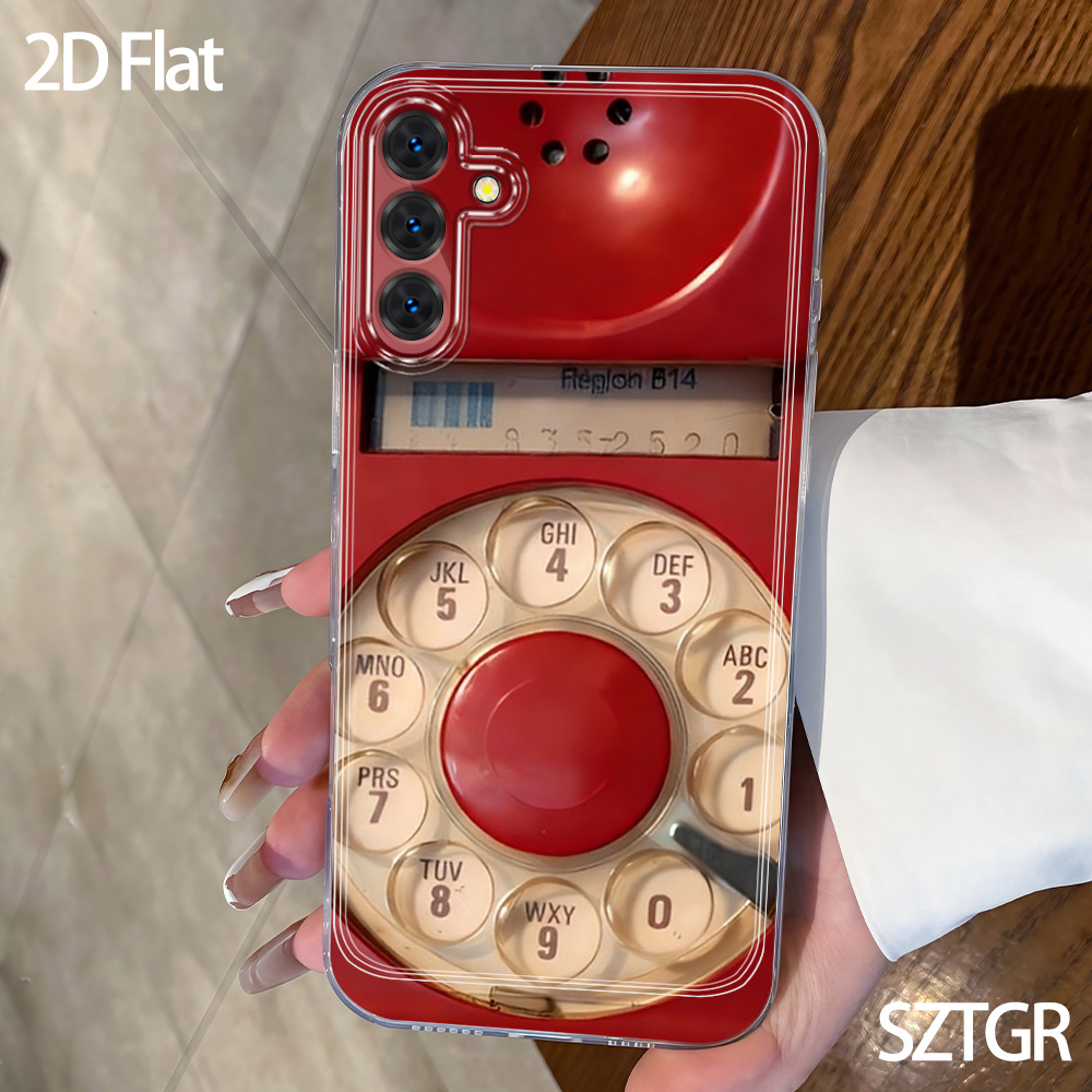 Image of Phone Case - Phone Case: 2d Rotary Telephone Phone Case, Vintage Aesthetic Cute For Galaxy S22 23 S24 S25 A26 A13 A14 A15 A16 A36 A52 A17 A33 A34 A53 A54 Holiday Gift, , Valentine Gift, Birthday Gift