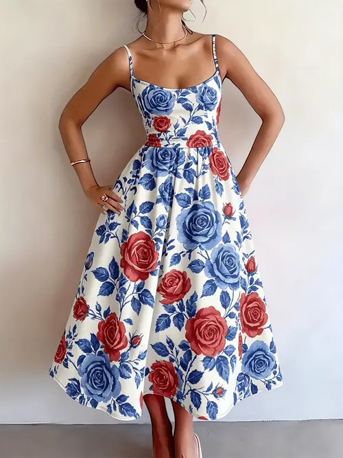 blue dress with red roses Me and the blue dress hope you're having a great weekend