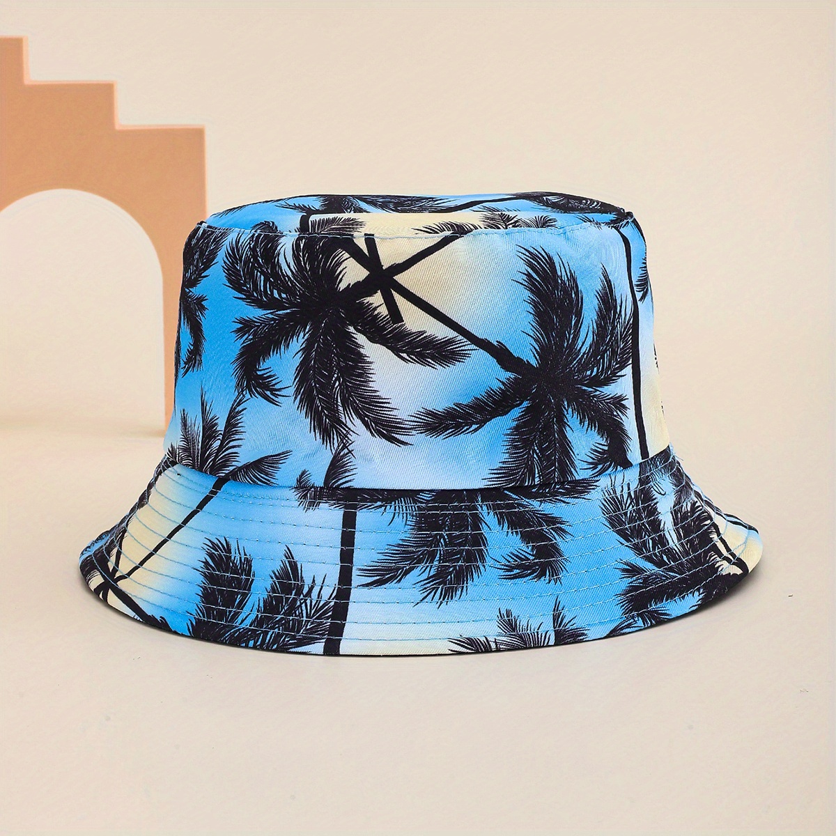 Image of 1-pack Coconut Tree New Paisley Pattern Bucket Hat, European And For Men And Women, Outdoor Casual Travel Summer Beach Hat, Reversible Bucket Hat, Summer Essential