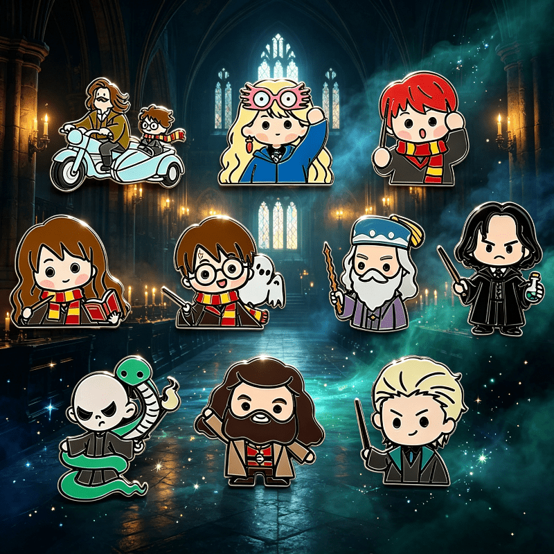 TEMU 10pcs Set Of Harry Potter Fashion Cartoon Anime Brooches, Cute Pins, Metal Badges, Jewelry, Clothing, Dad Additions, Gifts
