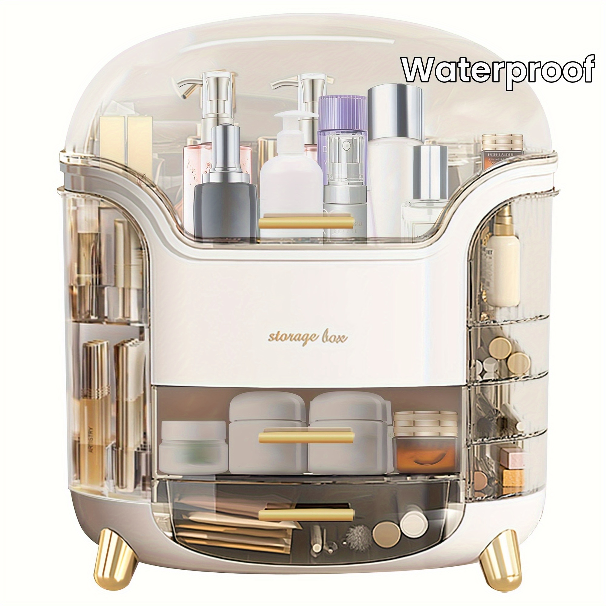 

Waterproof Countertop Cosmetic Organizer With Transparent Lid, Skincare Storage Drawer Makeup Holder, Dust-proof Bathroom Organizer Box, Plastic Material, No Electricity Needed