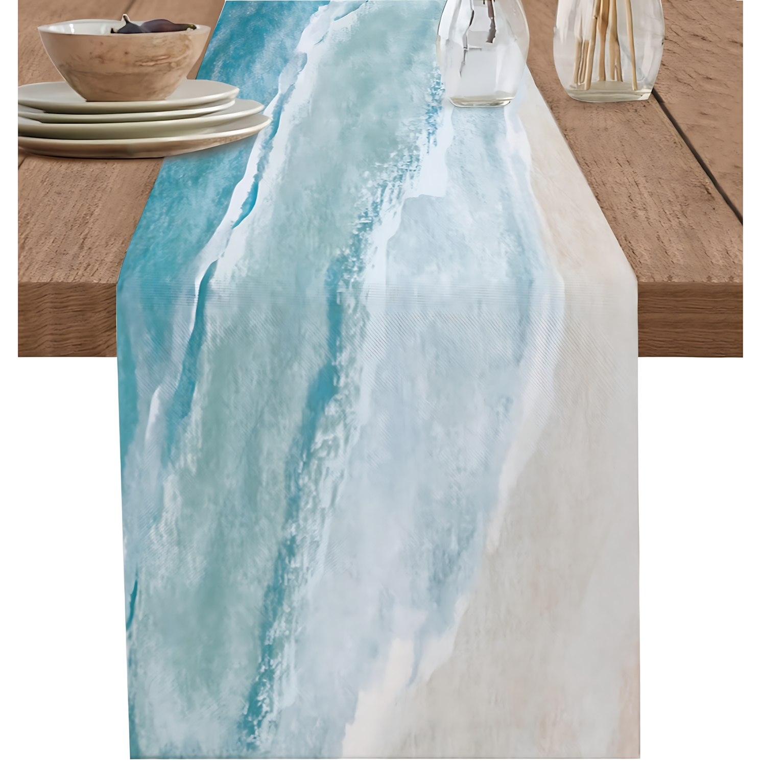 TEMU 1pc Ombre Blue Wave Table Runner - Beach Texture Gradient Suitable For Home Kitchen Dining Table Decor, Party Decoration With Ocean Wave, Runner