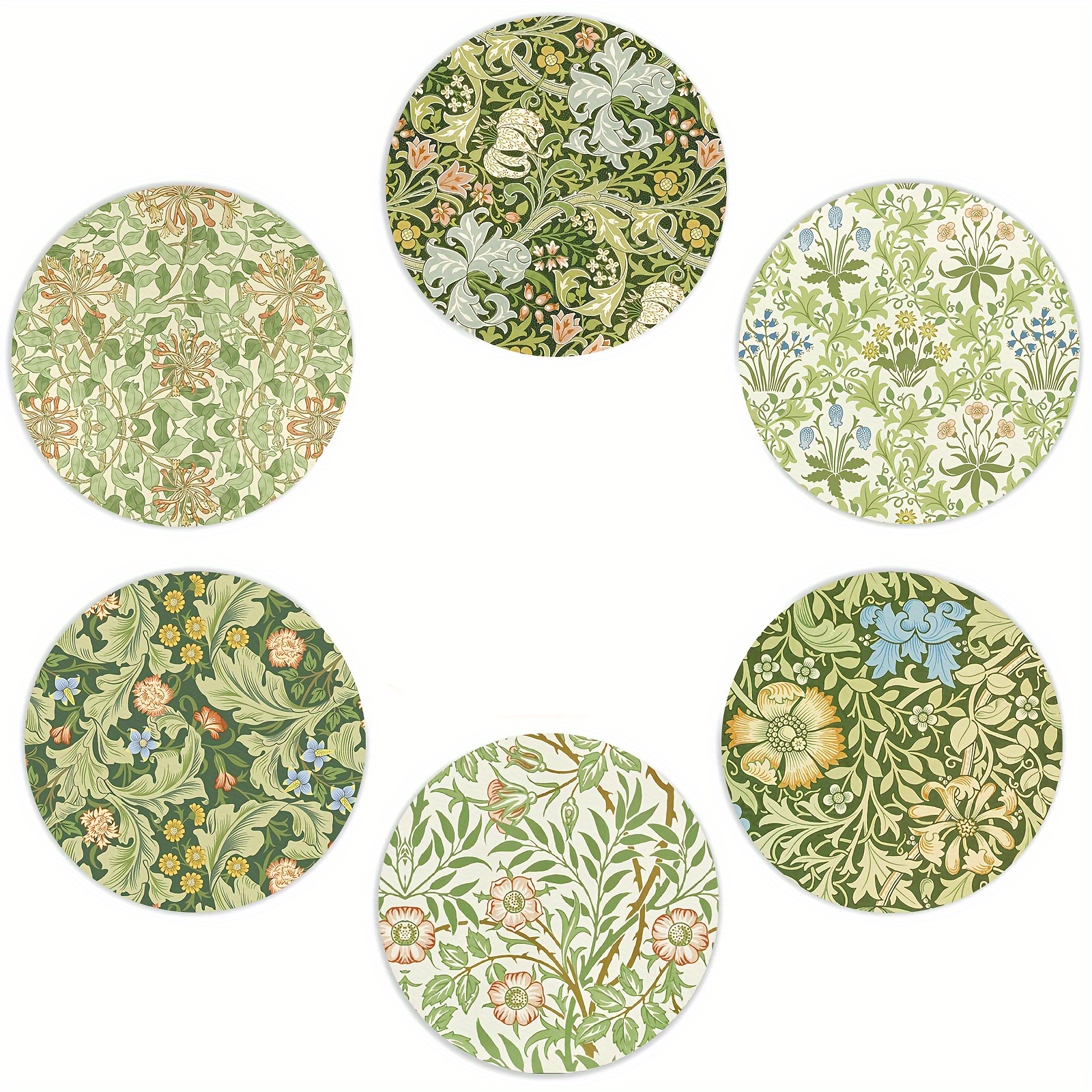 TEMU 6pcs Set Of Rustic Watercolor Floral Round Cork Coasters, Non-slip And Heat-resistant Coffee Cup Mats - Stylish Home Decor Gift, Suitable For