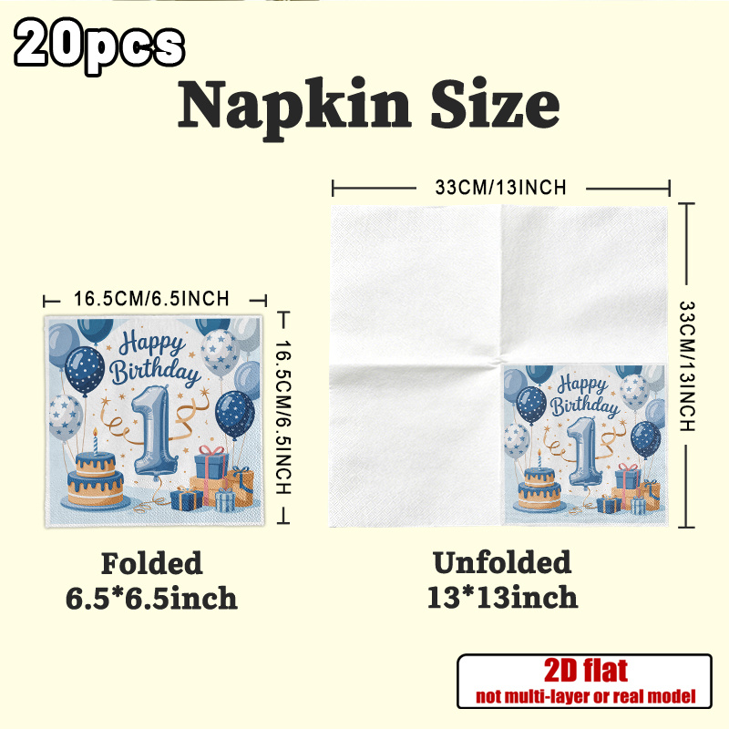 TEMU 20pcs Ysw Suitable For Occasions Blue Balloon Cake Tissue Paper Hand Towels - First Birthday Wedding Party Decorations, Balloon & Cake Print