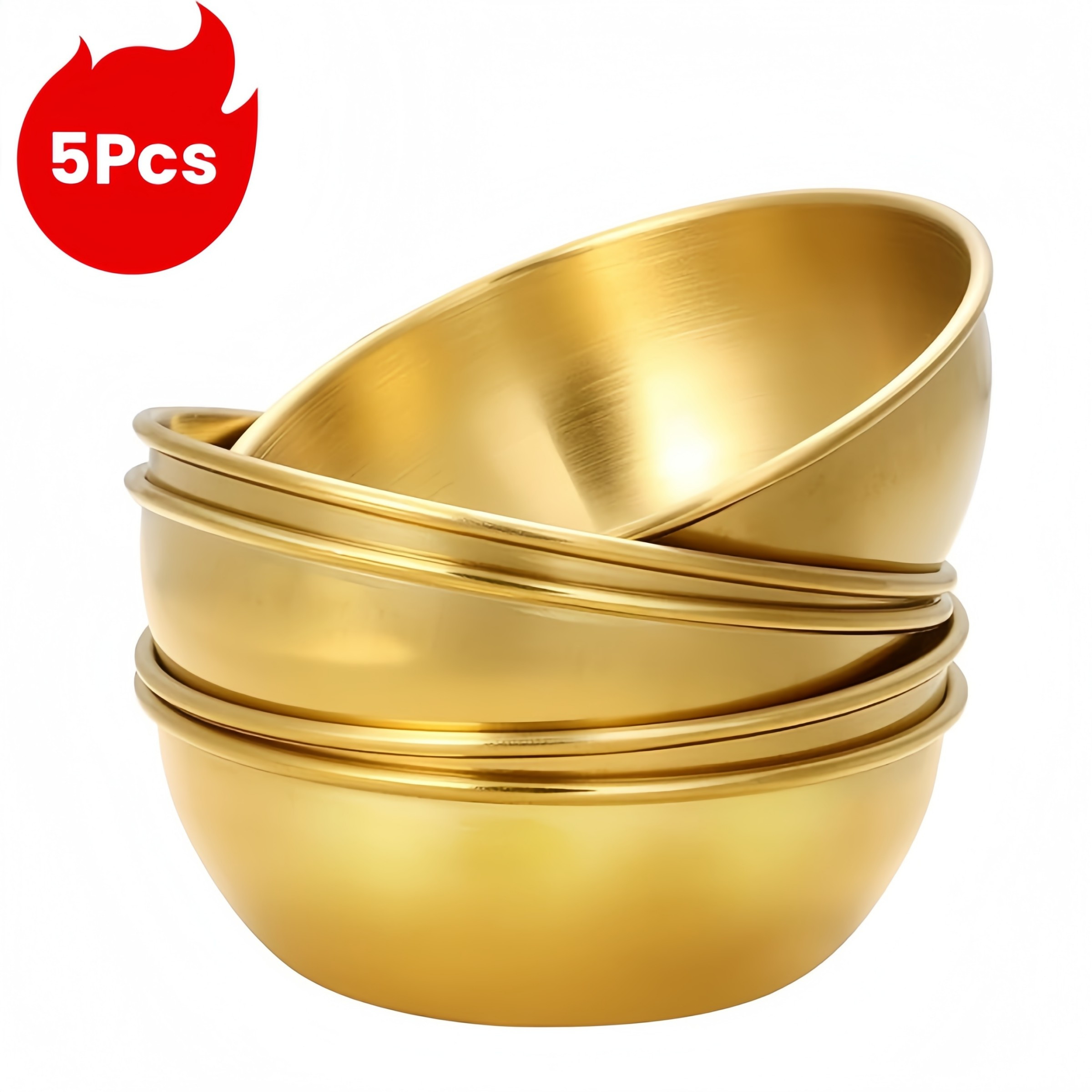TEMU Lot de 5 Plats à Sauce, Dorés pour Trempette 3,2 oz, Tasses à Condiments Métalliques Rondes Réutilisables, Soucoupes Individuelles pour