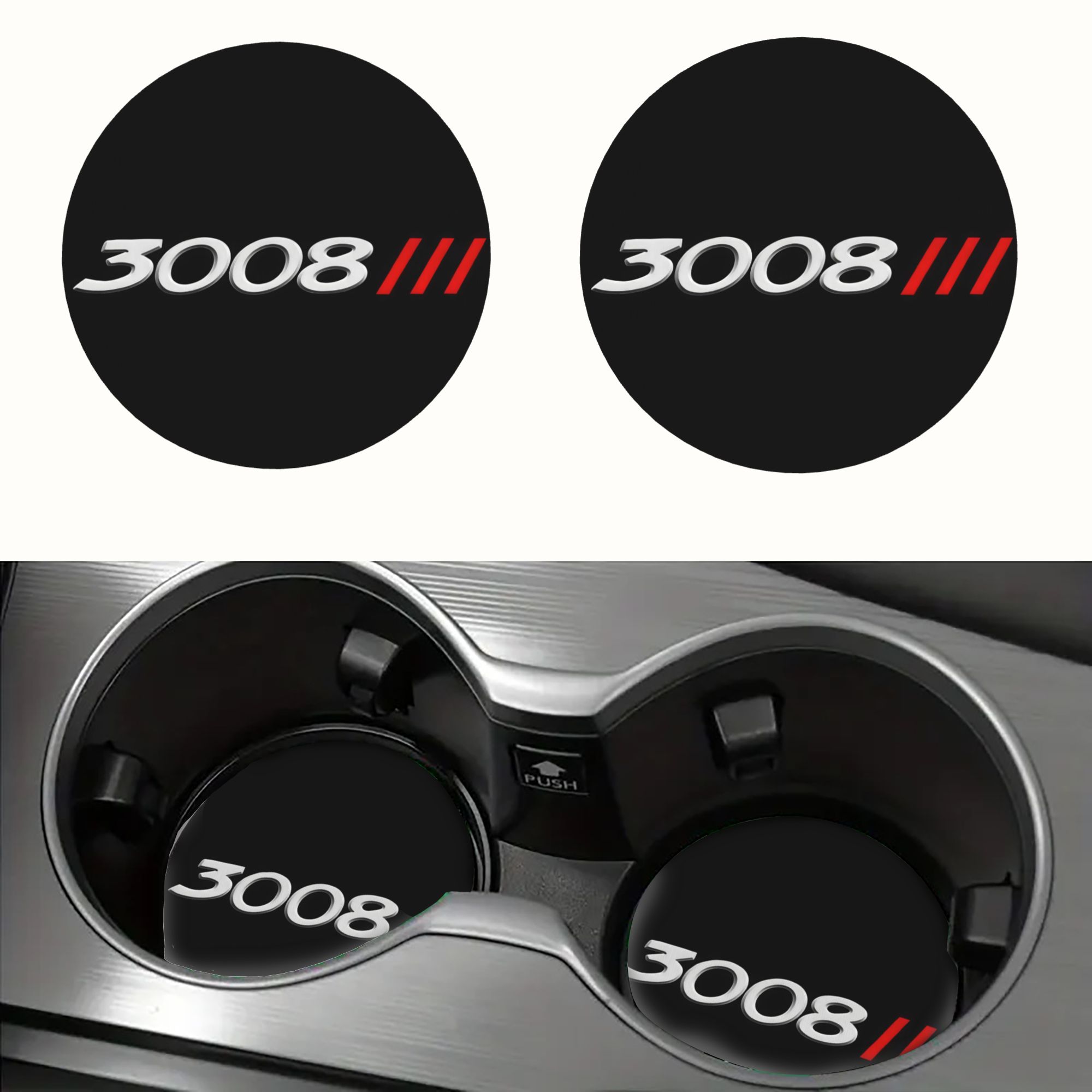 TEMU 2 protectores de cojín para portavasos de coche con estampado 3008, 2 piezas, antideslizantes y a prueba de golpes, protectores para portavasos