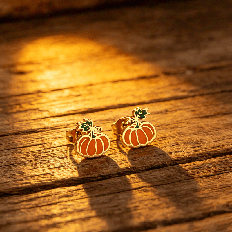 TEMU 1 Pair Of Cute Enamel Pumpkin Stud Earrings, A Accessory For Halloween Vibes, Unisex Couple's Earrings, 316l Stainless Steel With 18k Golden