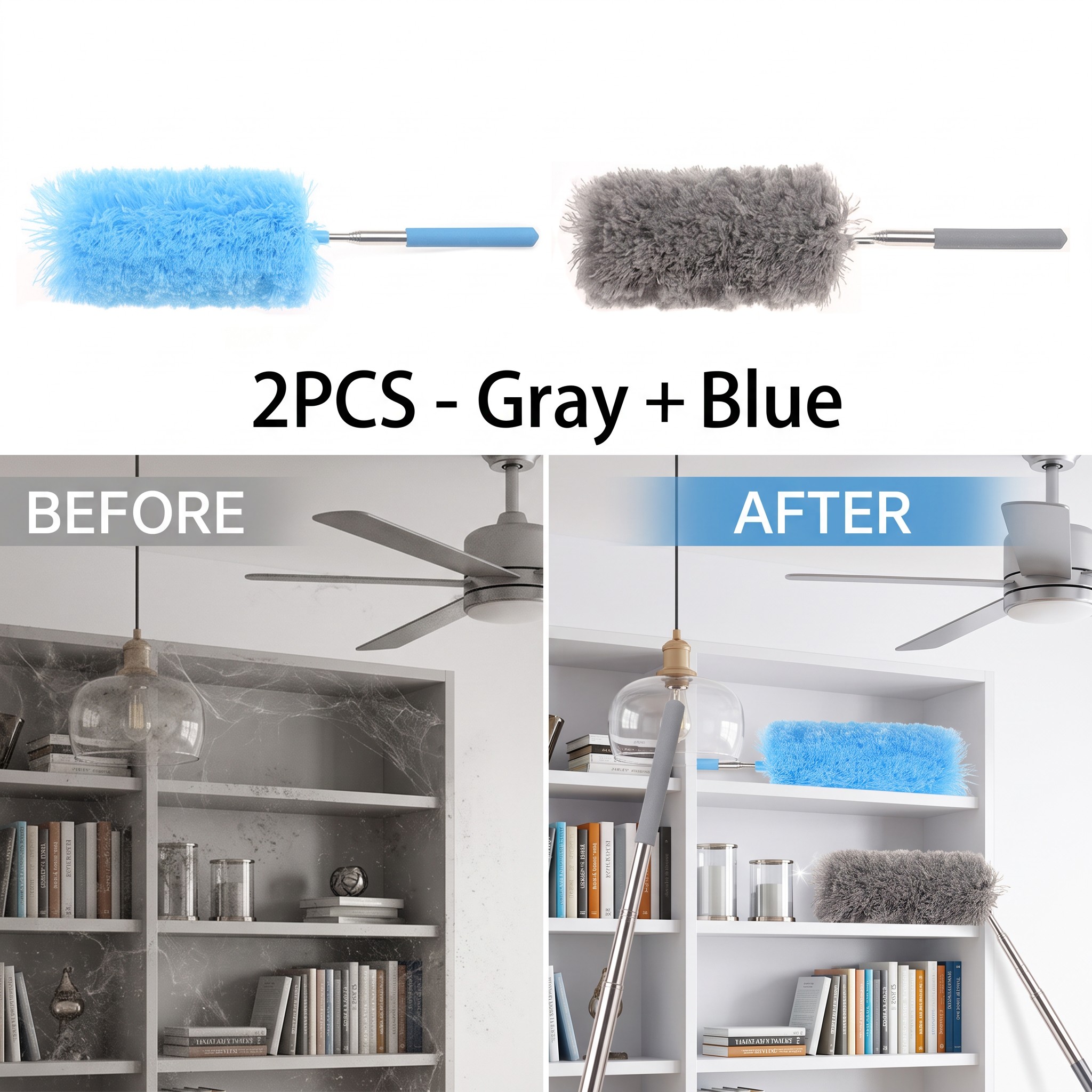 TEMU 2pcs Portable Extendable Microfiber Duster Handheld Feather Duster For Ceiling Floor Car Interior Air Conditioner Furniture Without Additions