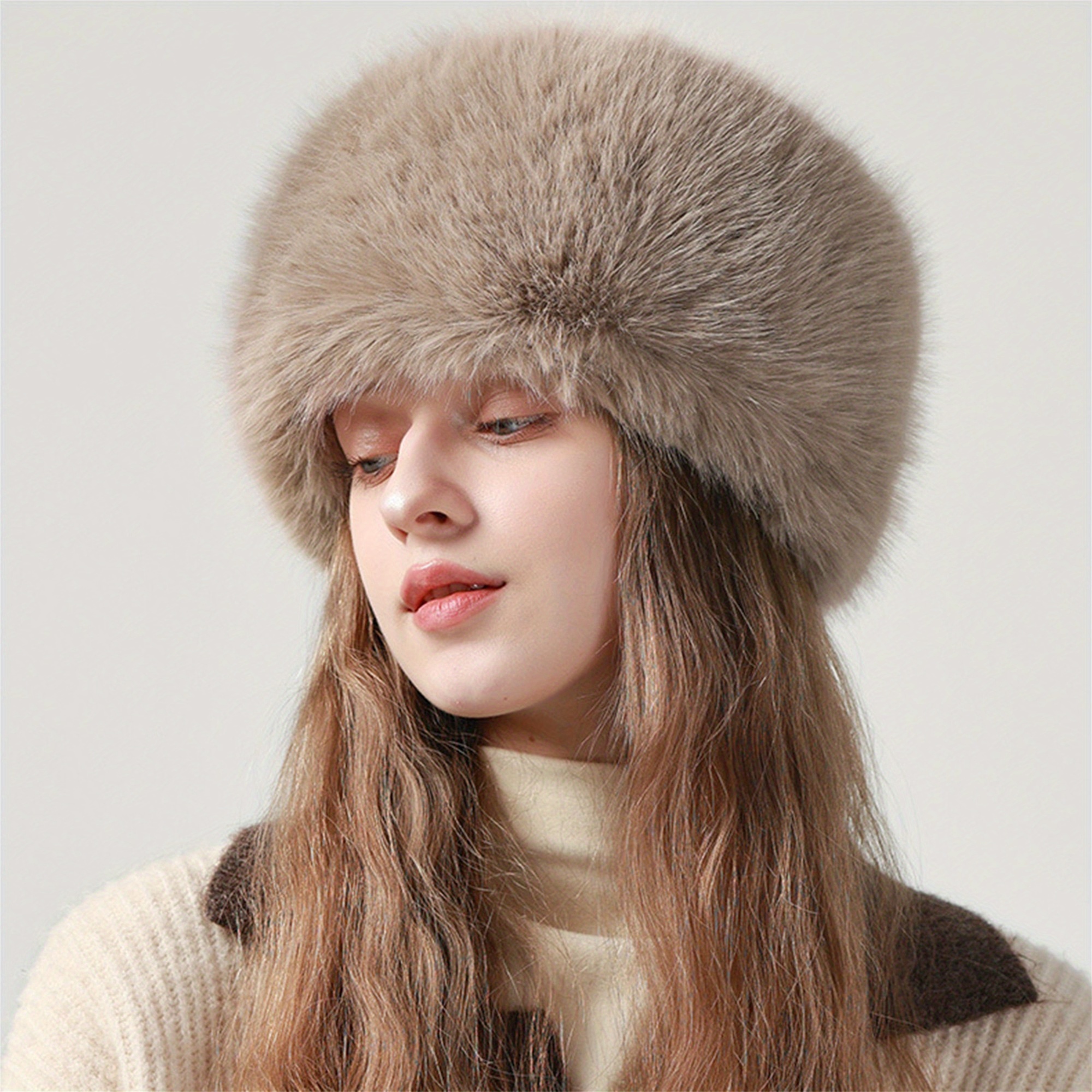 Brown Faux Fur Hat - Lux Plush Winter Cap Amazon.com: BSYLOO Chic New Raccoon Ear Protective Caps with  main image 3